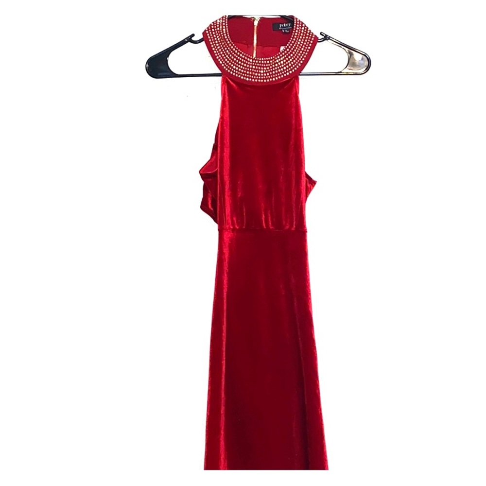 Red velvet mini dress